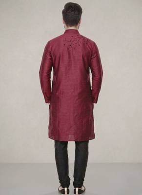 Maroon embroidered dupion silk kurta pyjama 2