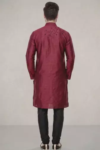 Maroon embroidered dupion silk kurta pyjama