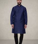 Blue embroidered dupion silk kurta pyjama