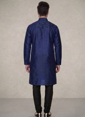 Blue embroidered dupion silk kurta pyjama 2