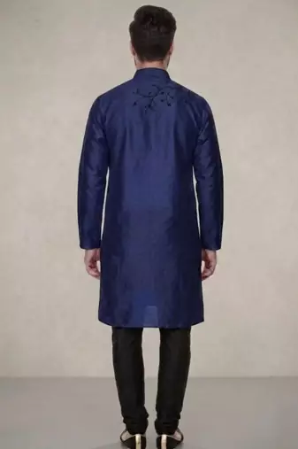 Blue embroidered dupion silk kurta pyjama