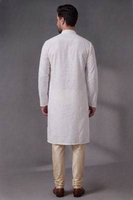 White embroidered dupion silk kurta pyjama 2