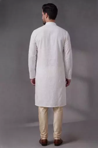 White embroidered dupion silk kurta pyjama