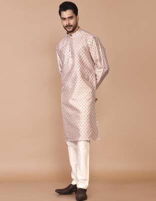 Men's printed straight silk kurta 1