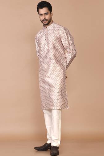 Men's printed straight silk kurta