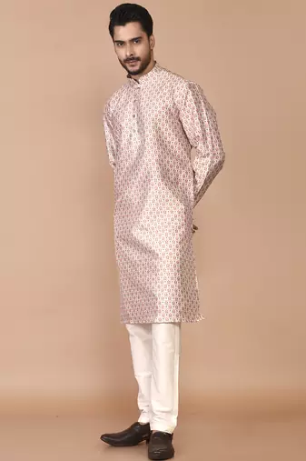 Men's printed straight silk kurta