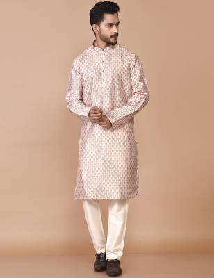 Men's printed straight silk kurta 2