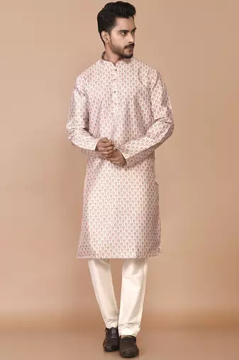 Men's printed straight silk kurta