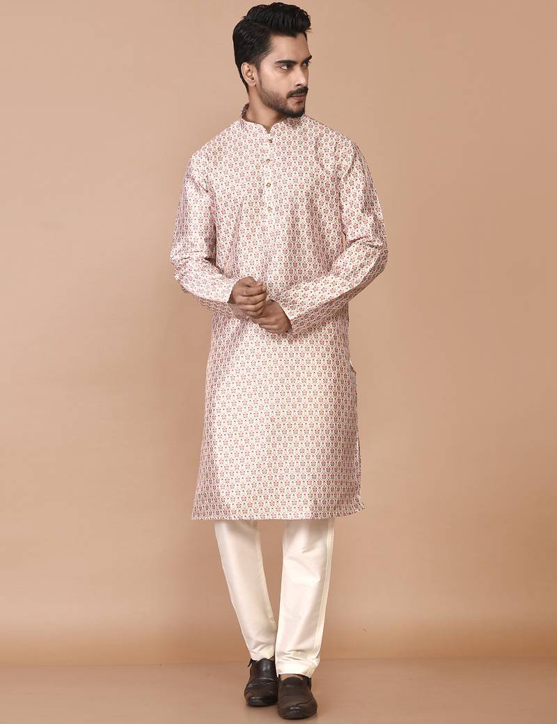Men's printed straight silk kurta