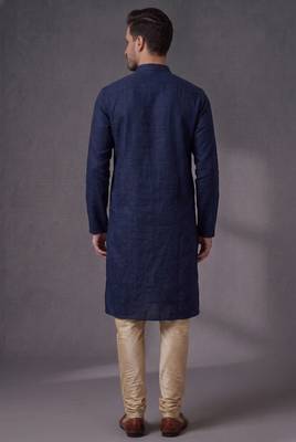 Blue embroidered dupion silk kurta pyjama 2