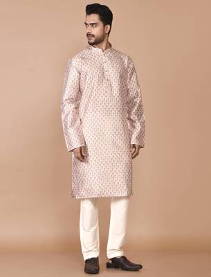 Men's printed straight silk kurta 3