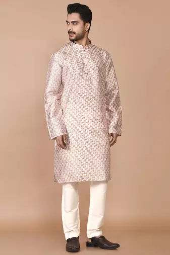 Men's printed straight silk kurta
