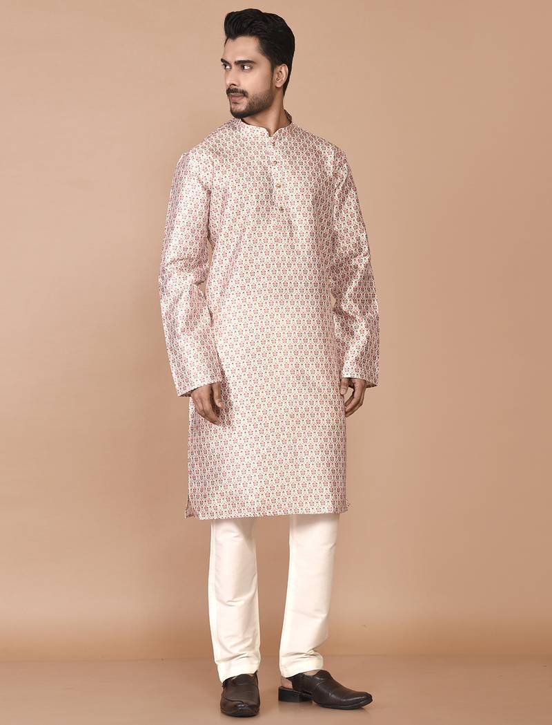 Men's printed straight silk kurta