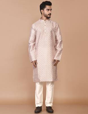 Men's printed straight silk kurta 4