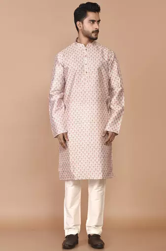 Men's printed straight silk kurta