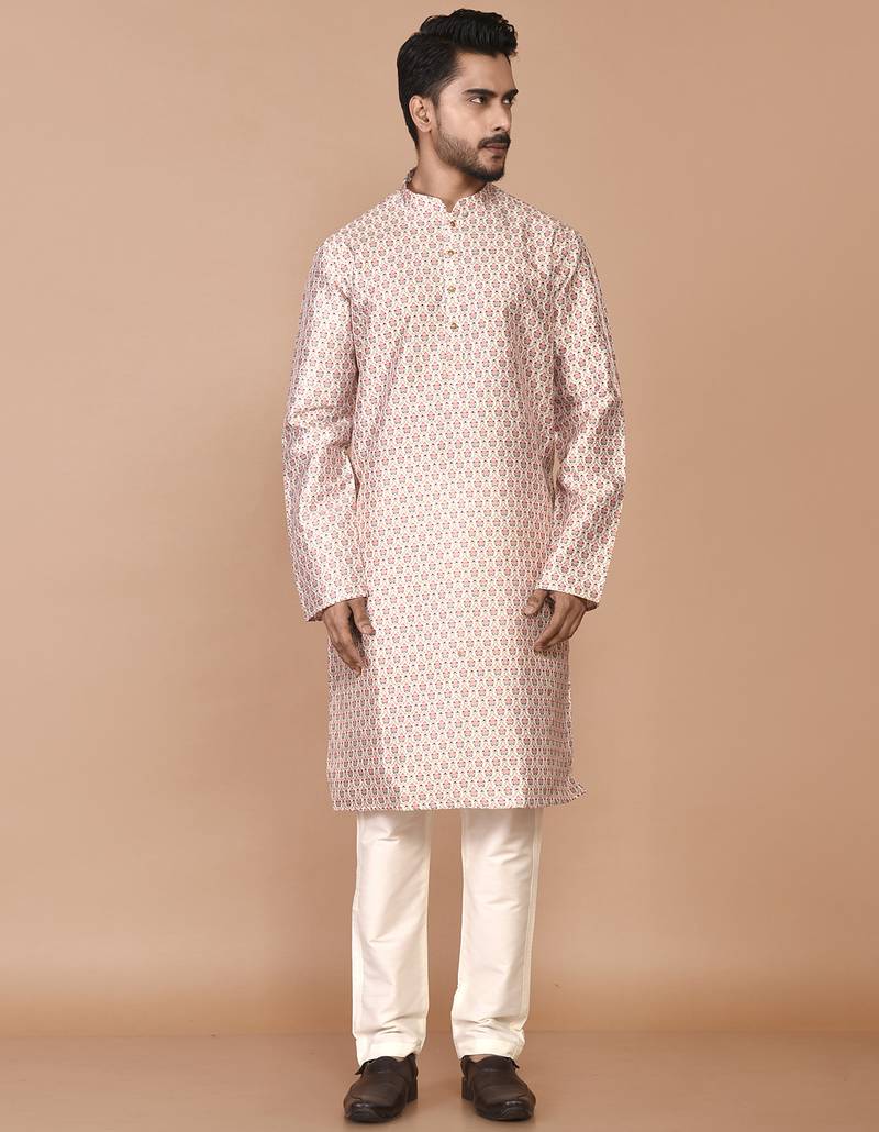 Men's printed straight silk kurta