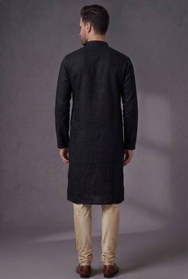 Black embroidered dupion silk kurta pyjama 3
