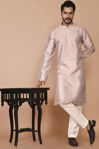 Men's printed straight silk kurta