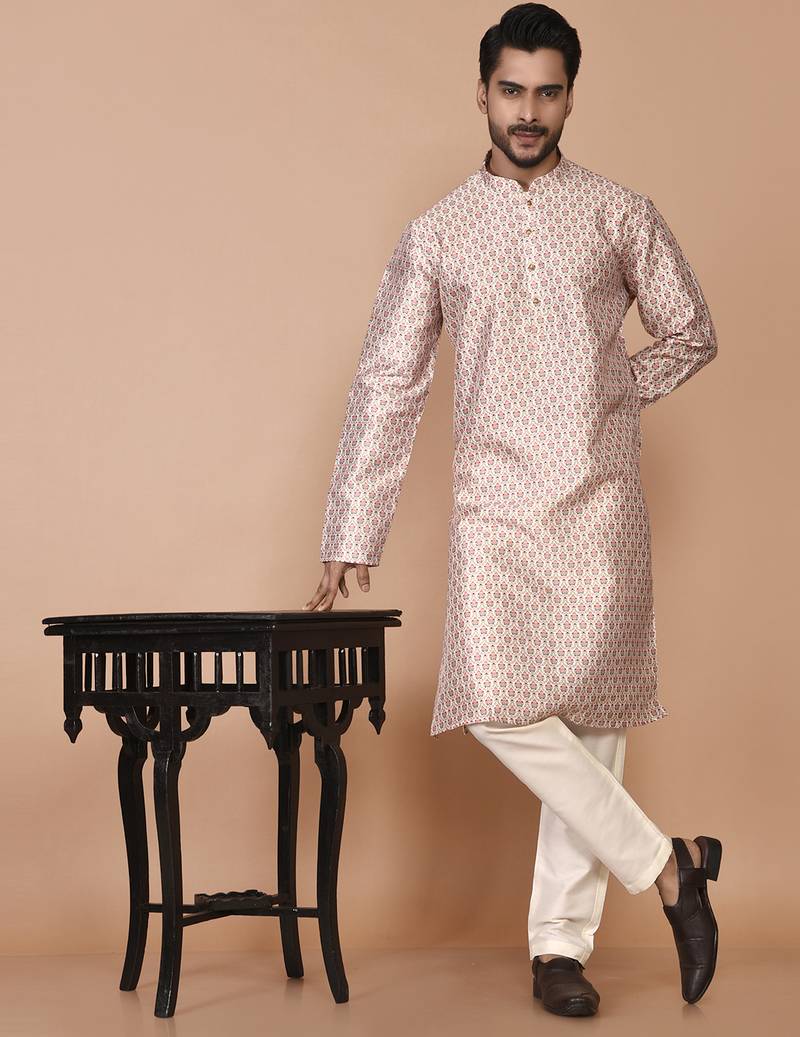 Men's printed straight silk kurta