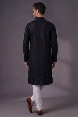 Black embroidered dupion silk kurta pyjama 2