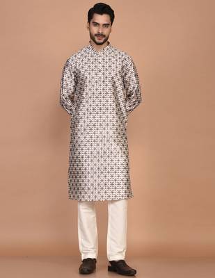 Men's printed straight silk kurta 1