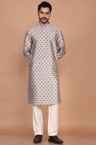 Men's printed straight silk kurta