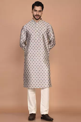 Men's printed straight silk kurta