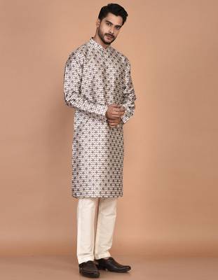 Men's printed straight silk kurta 2