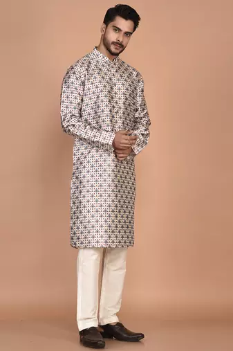 Men's printed straight silk kurta