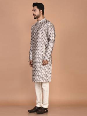 Men's printed straight silk kurta 3