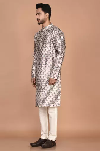 Men's printed straight silk kurta