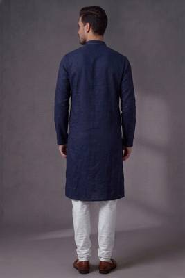 Blue embroidered dupion silk kurta pyjama 2