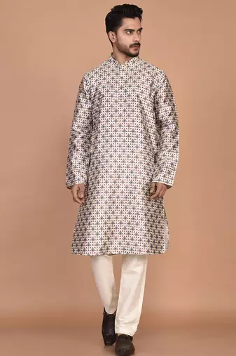 Men's printed straight silk kurta