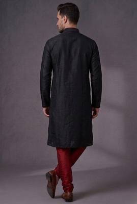 Black embroidered dupion silk kurta pyjama 2