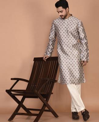 Men's printed straight silk kurta 5