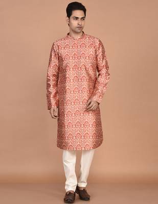 Men's printed straight silk kurta 1
