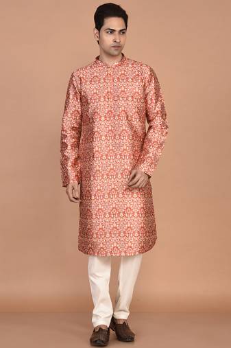Men's printed straight silk kurta