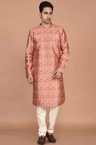 Men's printed straight silk kurta