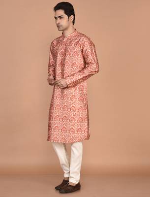Men's printed straight silk kurta 2