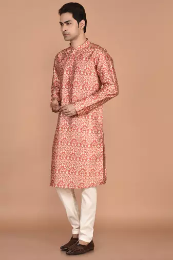 Men's printed straight silk kurta