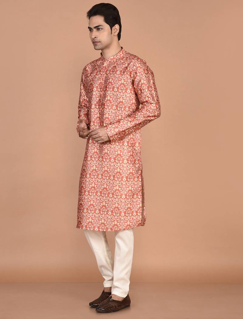 Men's printed straight silk kurta
