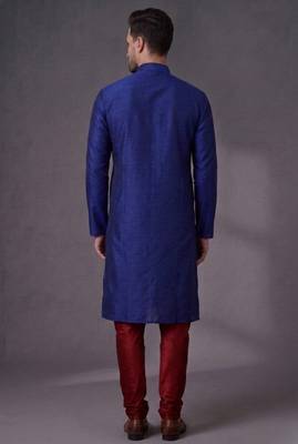 Blue embroidered dupion silk kurta pyjama 2