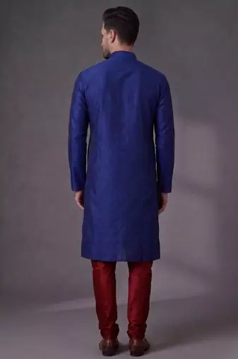 Blue embroidered dupion silk kurta pyjama