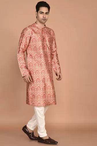 Men's printed straight silk kurta