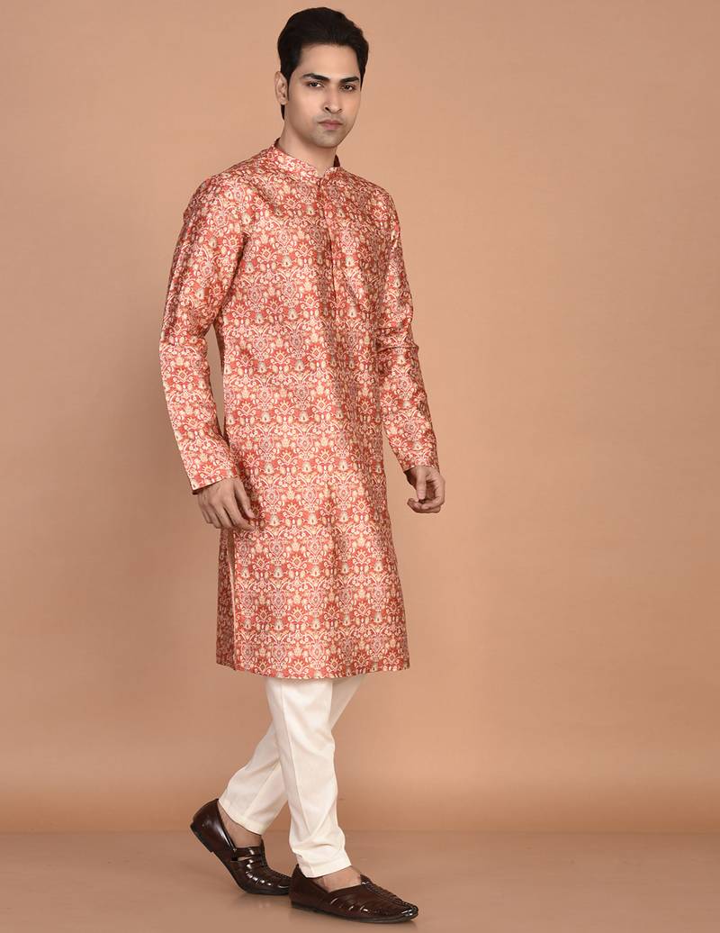 Men's printed straight silk kurta