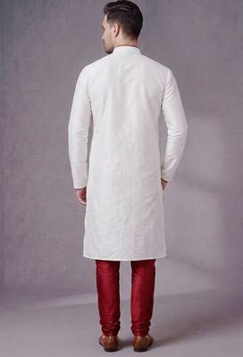 White embroidered dupion silk kurta pyjama 2
