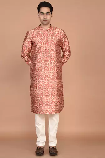 Men's printed straight silk kurta