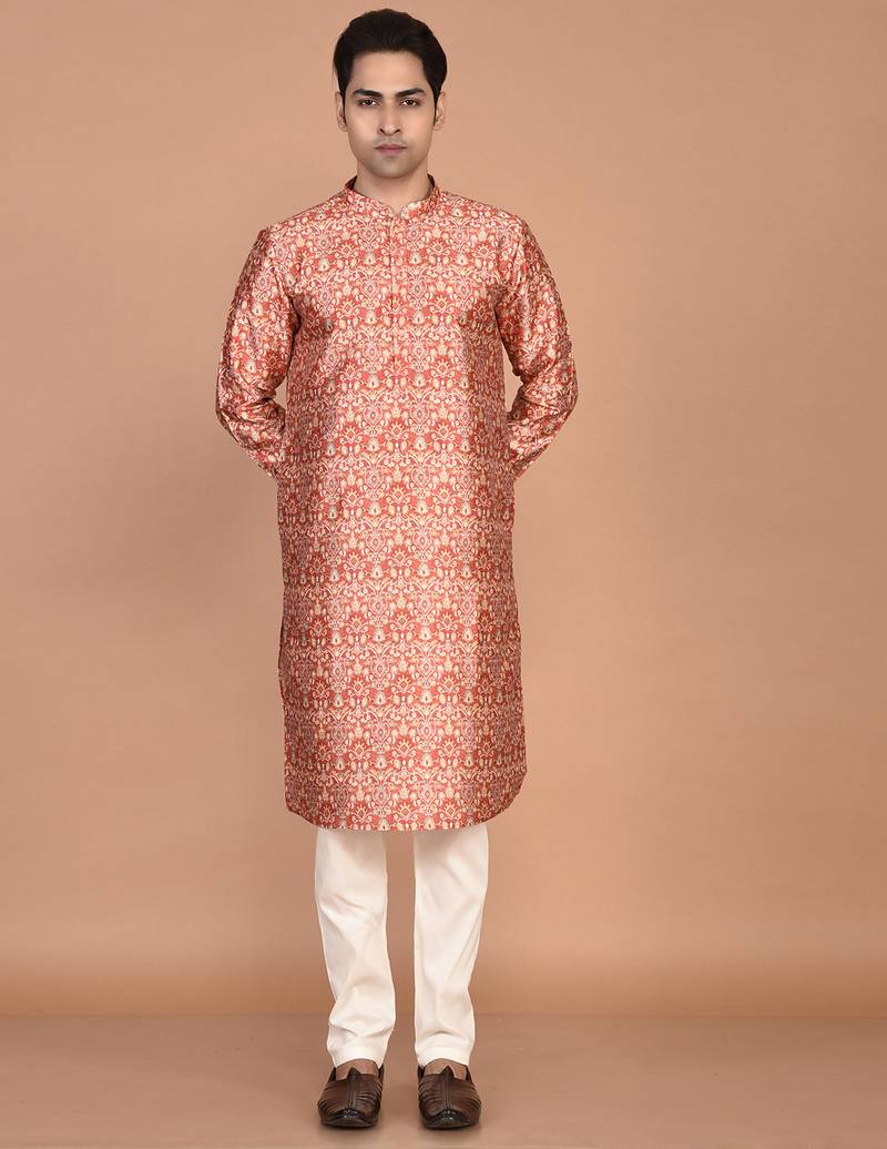 Men's printed straight silk kurta