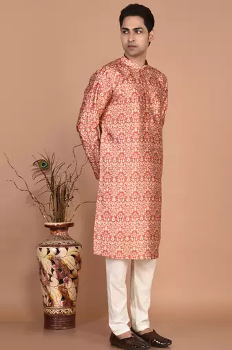 Men's printed straight silk kurta