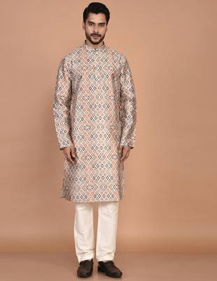 Men's printed straight silk kurta 1